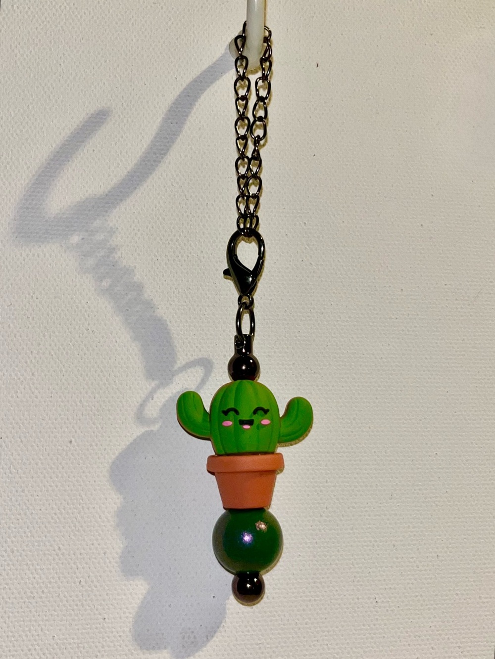 Green Smiley Cactus Cup Charm Featuring a Planter & a Green Iridescent Bead